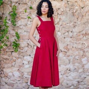 Son de Flor Women’s Red Pinafore Dress, sz XXS